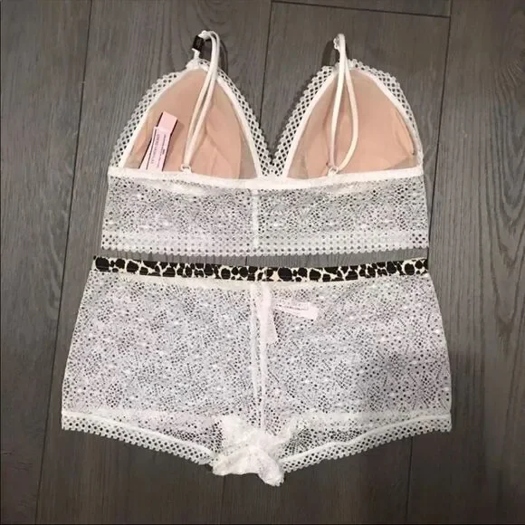 Victorias Secret crochet padded bralette matching Boyshorts Shortie panty set
